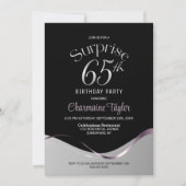 Zwart Zilver Verrassing 65e Verjaardagsfeestje Kaart (Voorkant)