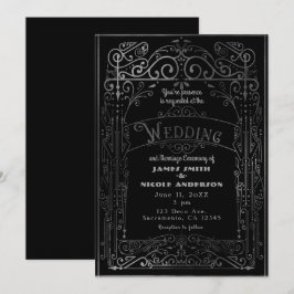 Zwart & Zilver Vintage Victoriaanse Decoratieve Br Kaart