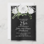 Zwart Zilver Wit Bloemig 25 Jaar Getrouwd Kaart (Voorkant)