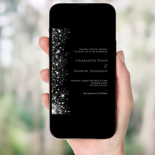 Zwart zilver wit glitter luxe bruiloft kaart