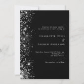 Zwart zilver wit glitter luxe bruiloft kaart (Voorkant)
