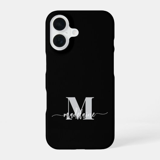 Zwart Zilver Wit Persoonlijk Monogram iPhone 16 Hoesje (Achterkant)