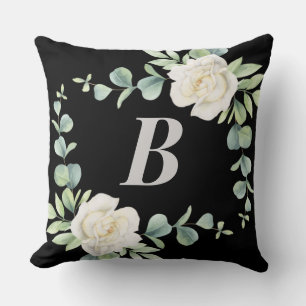 Zwart, zilver, wit Sierkussen van Floral