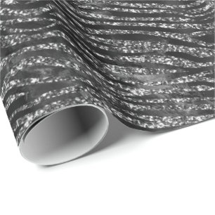 Zwart Zilver Zebra Print Faux Glitter Cadeaupapier