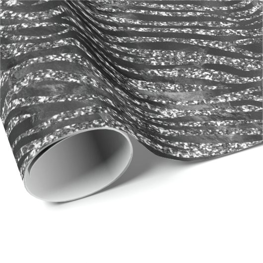 Zwart Zilver Zebra Print Faux Glitter Cadeaupapier (Rol Hoek)