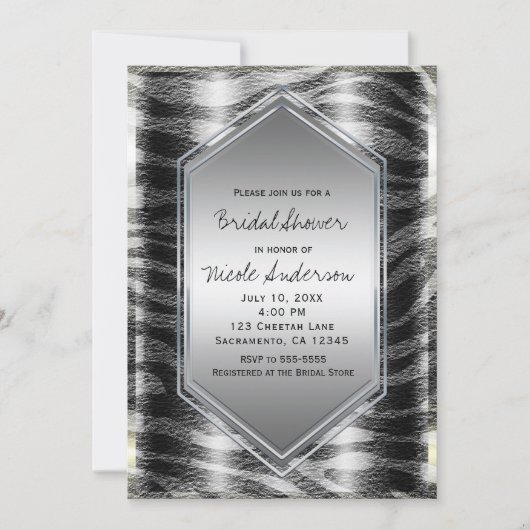 Zwart Zilver Zebra Wild Animal Print Exotic Party Kaart (Voorkant)
