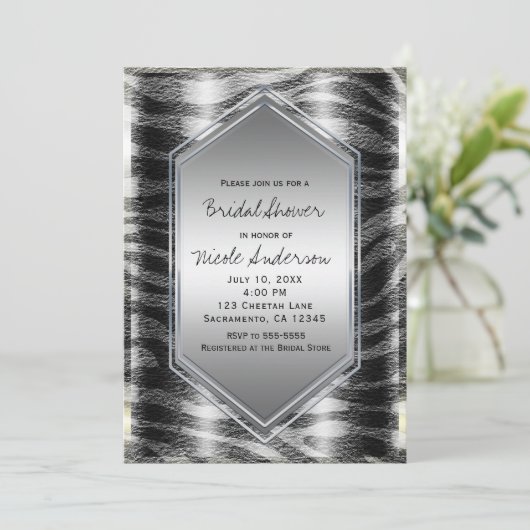 Zwart Zilver Zebra Wild Animal Print Exotic Party Kaart (Staand voorkant)