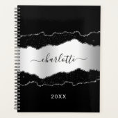 Zwart zilveren agaat marmeren glitter naam script planner (Voorkant)