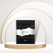 Zwart zilveren agaat marmeren glitter naam script  planner