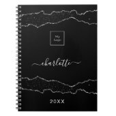 Zwart zilveren agaat marmeren zakelijk logo notitieboek (Voorkant)