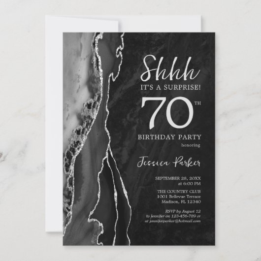 Zwart Zilveren Agaat Verrassing 70e Verjaardag Kaart (Voorkant)