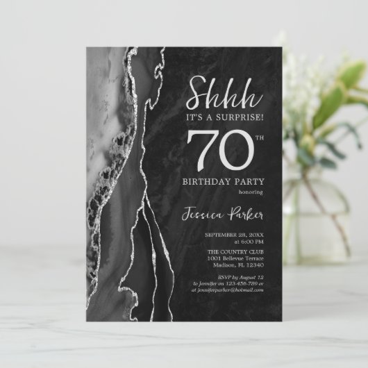 Zwart Zilveren Agaat Verrassing 70e Verjaardag Kaart (Staand voorkant)
