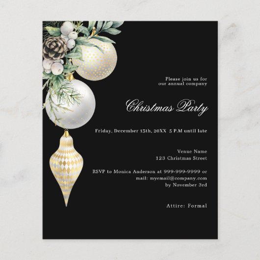 Zwart zilveren bedrijf Christmas Party uitnodiging (Voorkant)