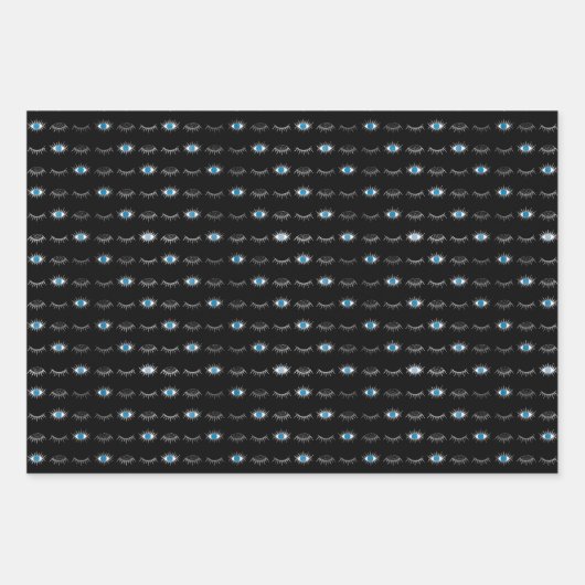 Zwart & Zilveren Blauw Evil Eye Wimpers Nazar Mati Inpakpapier Vel (Voorkant 3)