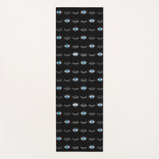 Zwart & Zilveren Blauw Evil Eye Wimpers Nazar Mati Yogamat (Voorkant)