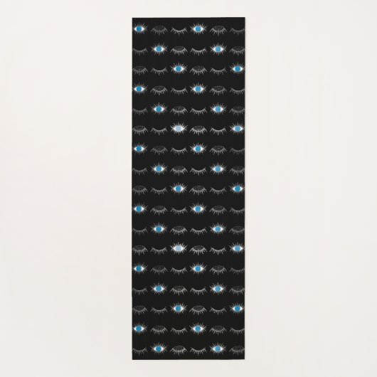 Zwart & Zilveren Blauw Evil Eye Wimpers Nazar Mati Yogamat (Achterkant)