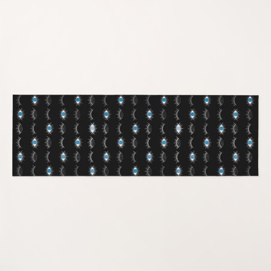 Zwart & Zilveren Blauw Evil Eye Wimpers Nazar Mati Yogamat (Voorkant (horizontaal))