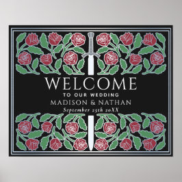 Zwart Zilveren Bloemen Koninklijk Trouw Welkom Bor Poster