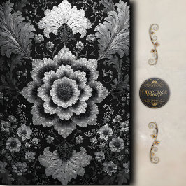 Zwart Zilveren Bloemendamask Decoupage Tissuepapier
