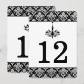 Zwart, Zilveren Damast, Kroonluchter Tafelnummerka Kaart (Voorkant / Achterkant)