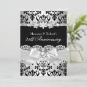 Zwart Zilveren Damast Parel Boog 25e Verjaardag Kaart (Staand voorkant)
