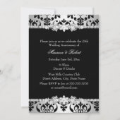 Zwart Zilveren Damast Parel Boog 25e Verjaardag Kaart (Achterkant)