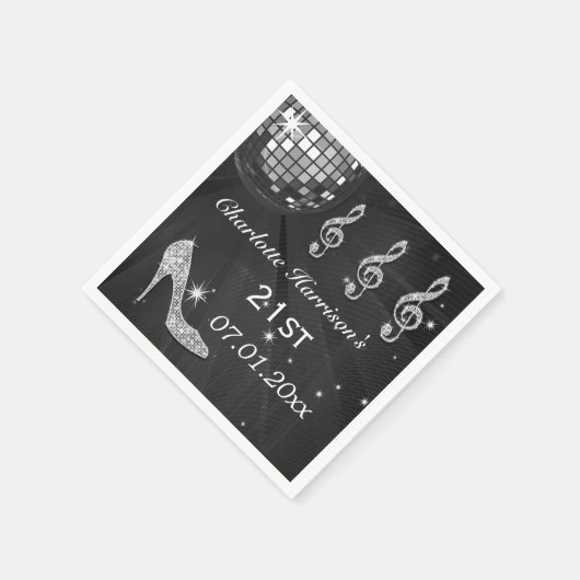 Zwart/Zilveren Disco Ball en Sparkle Heels 21st Servetten (Hoek)