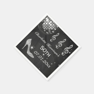 Zwart/Zilveren Disco Ball en Sparkle Heels 50th Servet