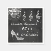 Zwart/Zilveren Disco Ball en Sparkle Heels 60th Servet (Voorkant)