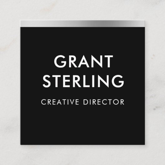 Zwart Zilveren Folie Minimale Typografie QR Code Vierkante Visitekaartje (Voorkant)