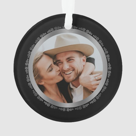 Zwart Zilveren Foto 10e bruiloft Jubileum Ornament (achterkant)