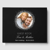 Zwart zilveren foto elegante bruiloft gastenboek (Voorkant)