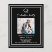 Zwart zilveren foto Graduation Party uitnodiging (Voorkant)