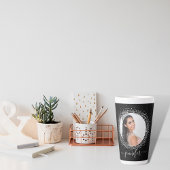 Zwart zilveren fotoglitter-naamscript latte mok