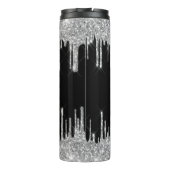Zwart zilveren glinsterende druppels aangepaste mo thermosbeker (Achterkant)