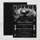 Zwart Zilveren Glitter Baubles Kerst Sweet 16 Kaart (Voorkant / Achterkant)