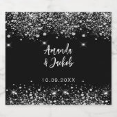 Zwart zilveren glitter bruiloft bier etiket (Enkel label)