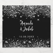 Zwart zilveren glitter bruiloft sparkling wijnetiket (Enkel label)