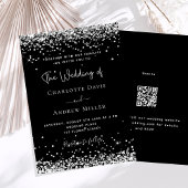 Zwart zilveren glitter moderne QR RSVP luxe bruilo Kaart