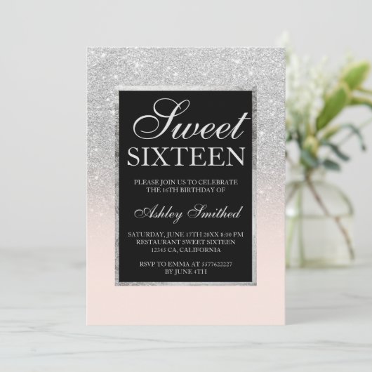 zwart zilveren glitter roze elegante chique Sweet  Kaart (Staand voorkant)