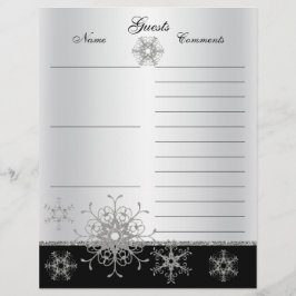 Zwart, zilveren glitter Snowflakes Gastboekpapier