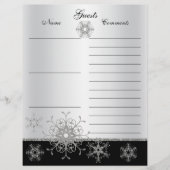 Zwart, zilveren glitter Snowflakes Gastboekpapier (Voorkant)