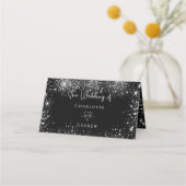 Zwart zilveren glitter sprankelt bruiloft plaatskaartje (Achterkant)
