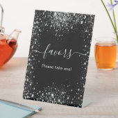 Zwart zilveren glitterstofbeugel reclamebord met voetstuk (Insitu)