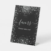 Zwart zilveren glitterstofbeugel reclamebord met voetstuk (Voorkant)