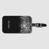 Zwart zilveren glitterstofmonogram bagagelabel (Voorkant (horizontaal))