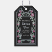 Zwart Zilveren Gotische Kist Roos bruiloft Dank u Cadeaulabel (Voorkant)