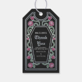 Zwart Zilveren Gotische Kist Roos bruiloft Dank u Cadeaulabel (Achterkant)