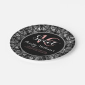 Zwart & Zilveren Grijs Bloemen Kant Zoet 16 Papieren Bordje (Gekanteld)