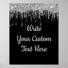 Zwart Zilveren Jubileum Verjaardag Glitters Poster